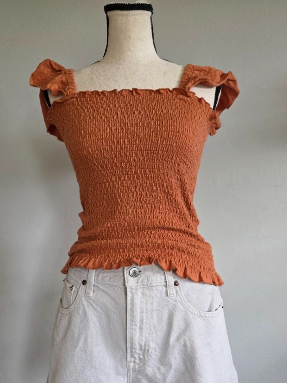 Billabong "Sweet On You" Smocked Ruffle Top - Burnt Orange Medium